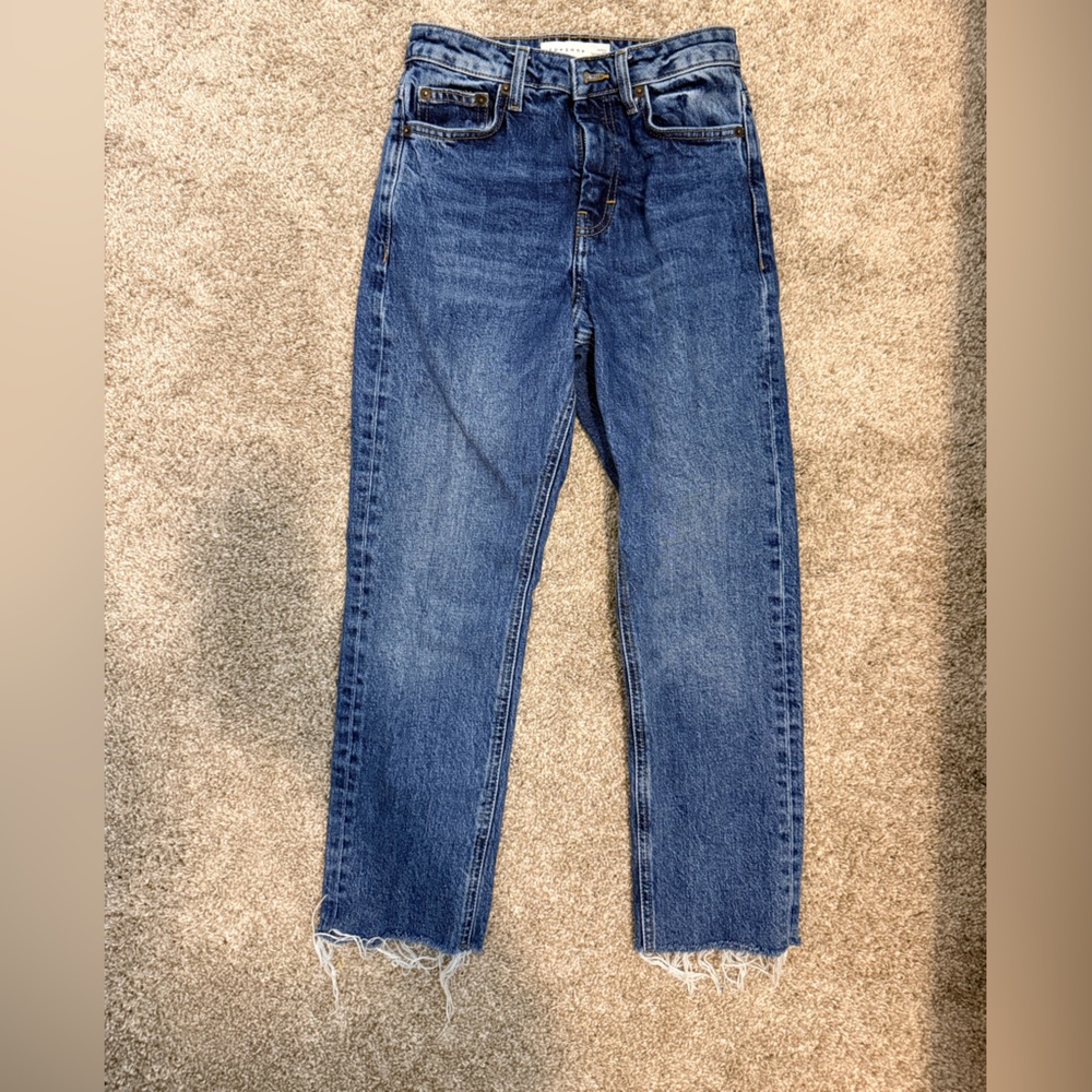 Topshop Straight-Leg Midwash Blue Jeans